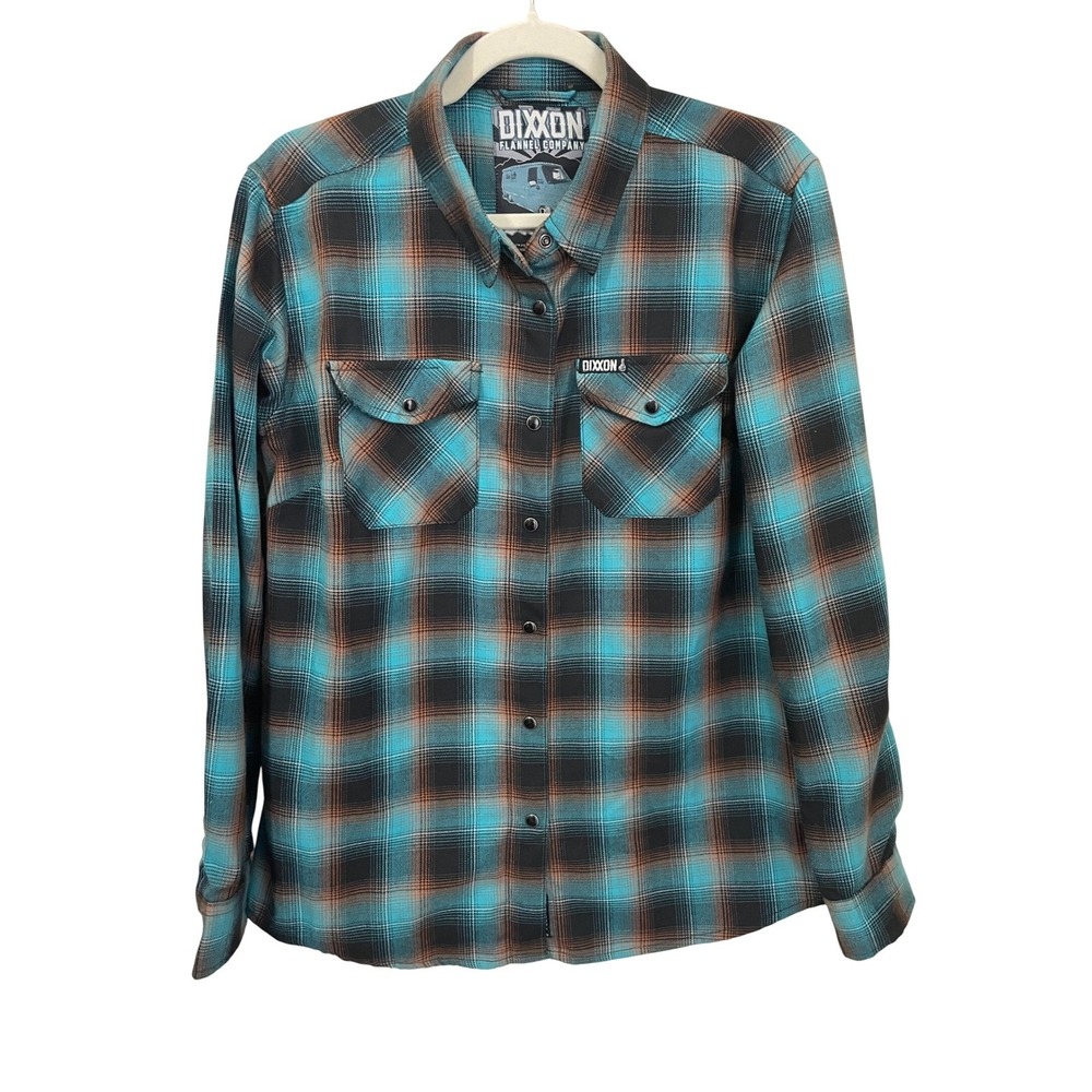 Dixxon Flannel Co x Switch Suspension Teal Plaid D-Tech Shirt Size L Womens
